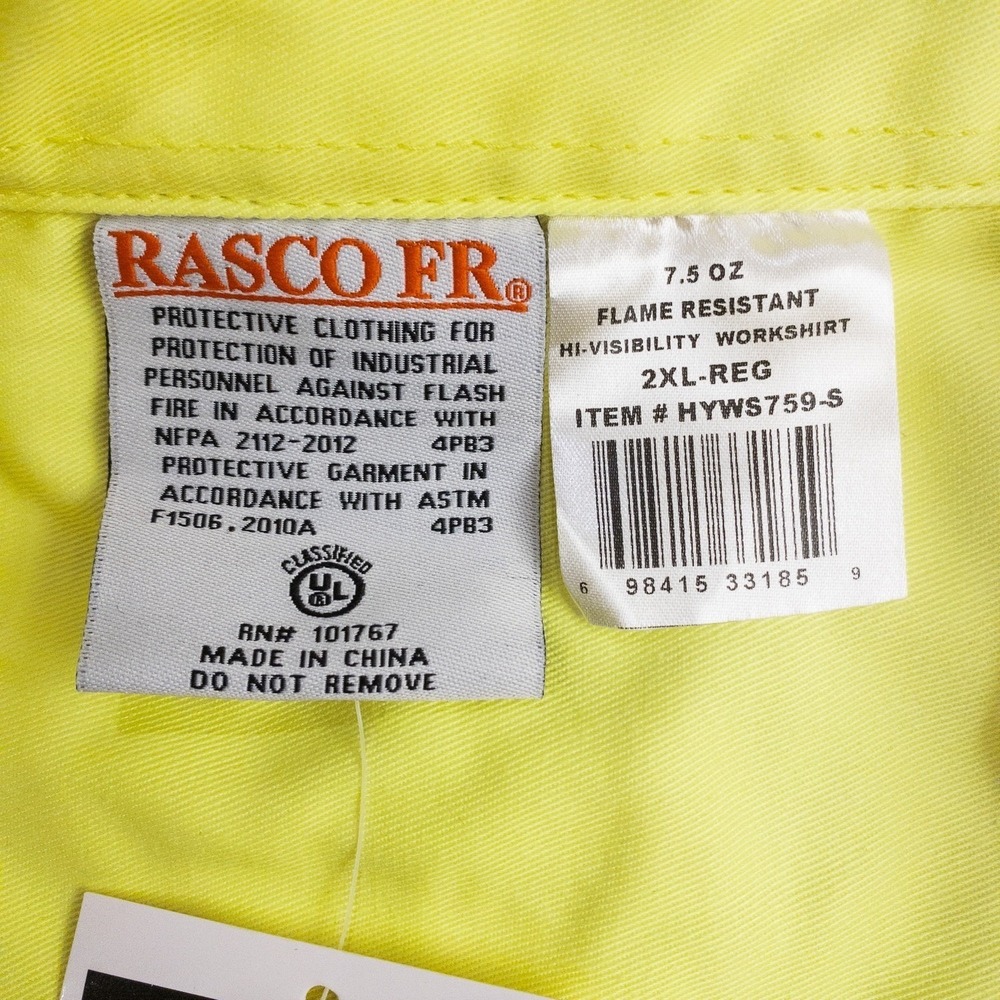 RASCO FR Flame Resistant Mens 2XL Hi Vis Reflective Yellow Long Sleeve - Picture 2 of 13